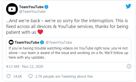 يوتيوب - YouTube تعرض لعطل فني في جميع أنحاء العالم قبل إصلاحه الآن 3 يوتيوب - YouTube تعرض لعطل فني في جميع أنحاء العالم قبل إصلاحه الآن