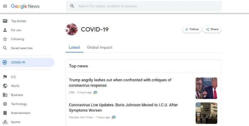 جوجل تطلق صفحة خاصة بأخبار فيروس كورونا