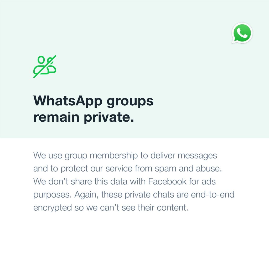 واتساب WhatsApp تصدر بيانًا توضيحيًا حول سياسة الخصوصية الجديدة 8 واتساب WhatsApp تصدر بيانًا توضيحيًا حول سياسة الخصوصية الجديدة