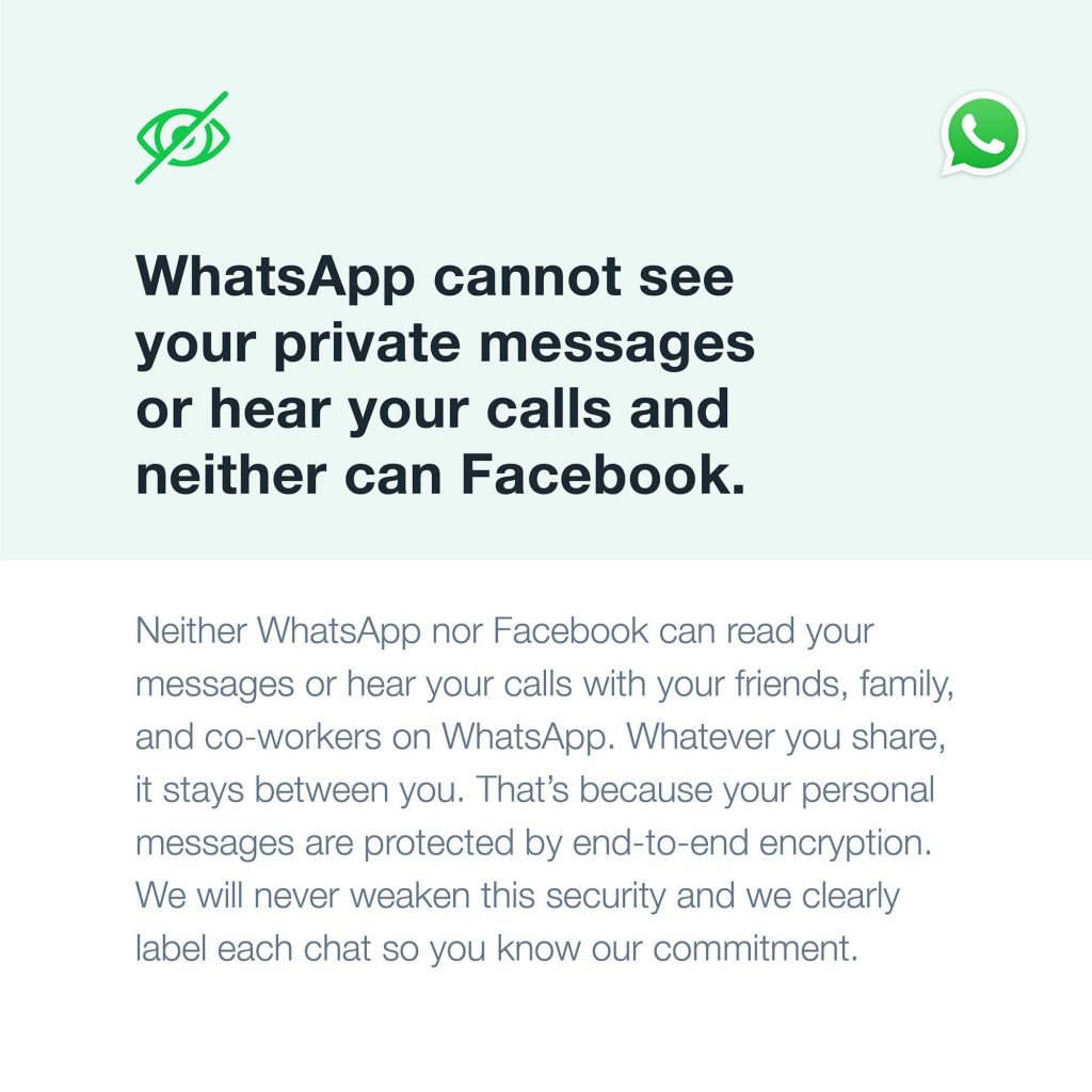 واتساب WhatsApp تصدر بيانًا توضيحيًا حول سياسة الخصوصية الجديدة 5 واتساب WhatsApp تصدر بيانًا توضيحيًا حول سياسة الخصوصية الجديدة
