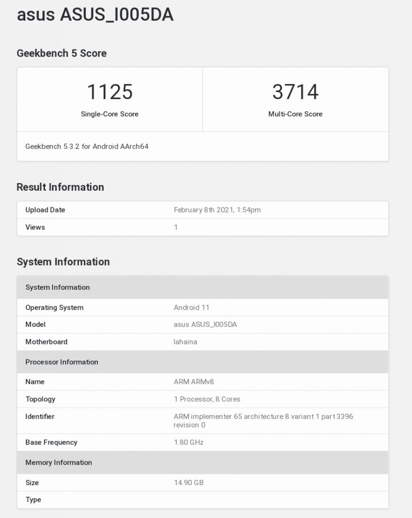 أسوس روج فون 5 - ASUS ROG Phone 5 يظهر على منصة Geekbench بتفاصيل جديدة 2 أسوس روج فون 5 - ASUS ROG Phone 5 يظهر على منصة Geekbench بتفاصيل جديدة