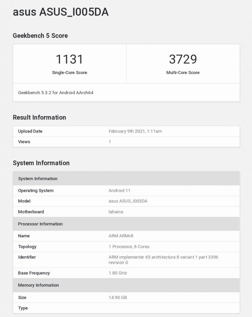 أسوس روج فون 5 - ASUS ROG Phone 5 يظهر على منصة Geekbench بتفاصيل جديدة 3 أسوس روج فون 5 - ASUS ROG Phone 5 يظهر على منصة Geekbench بتفاصيل جديدة