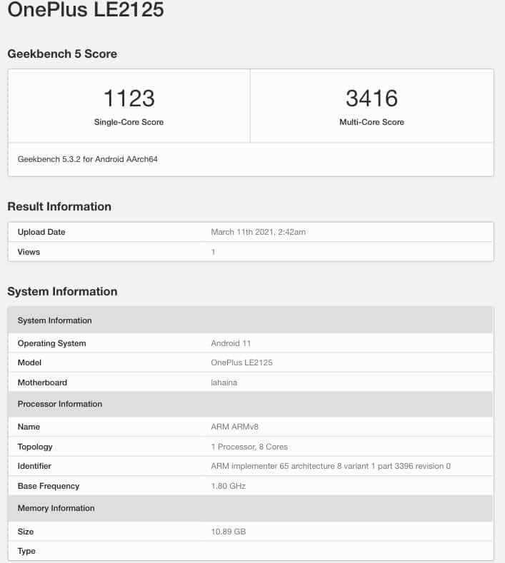 ون بلس 9 - OnePlus 9 مواصفات السلسلة تظهر على منصة Geekbench 4 ون بلس 9 - OnePlus 9 مواصفات السلسلة تظهر على منصة Geekbench