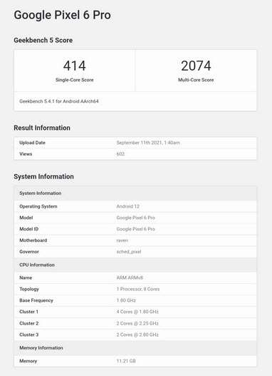 جوجل بكسل 6 برو Google Pixel 6 Pro ثلاث ميزات رئيسية للهاتف تظهر على منصة Geekbench 1 جوجل بكسل 6 برو