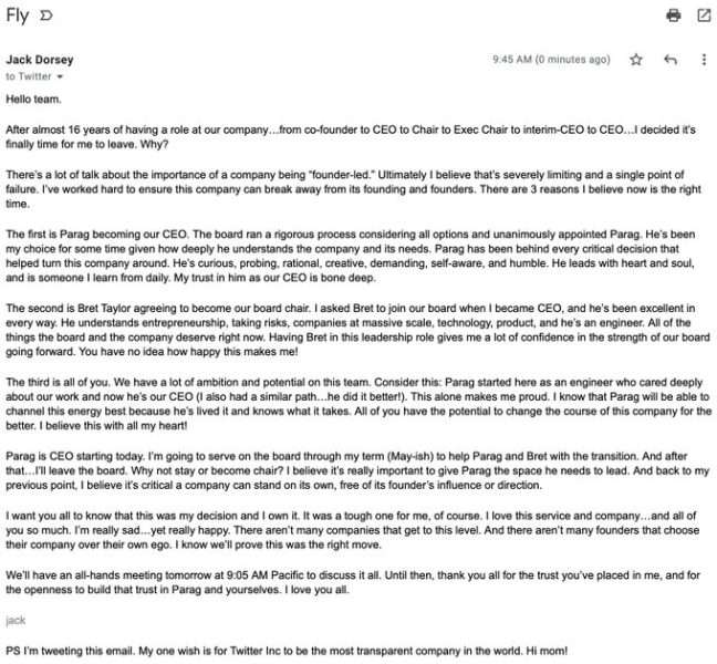 جاك دورسي يتنحى عن منصب الرئيس التنفيذي لتويتر