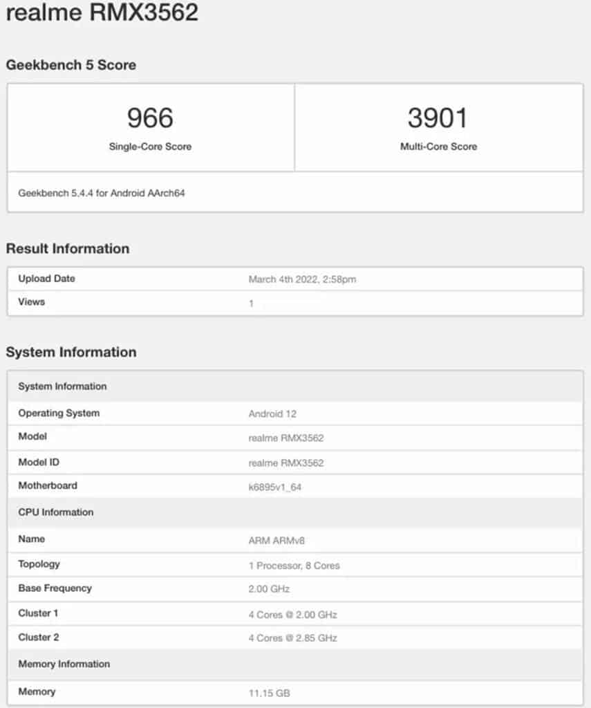 مواصفات ريلمي جي تي نيو 3 – realme GT Neo 3 وأبرز المزايا تظهر على منصة Geekbench