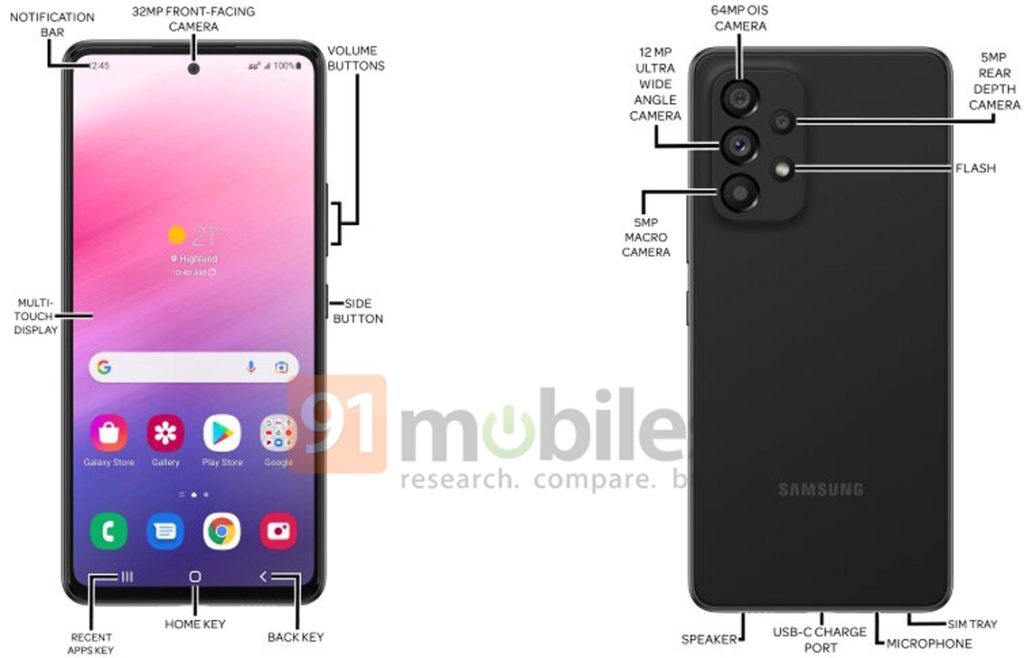 سامسونج جالكسي اى 73 – Galaxy A73 أول نظرة على تصميم الهاتف في صور رسمية