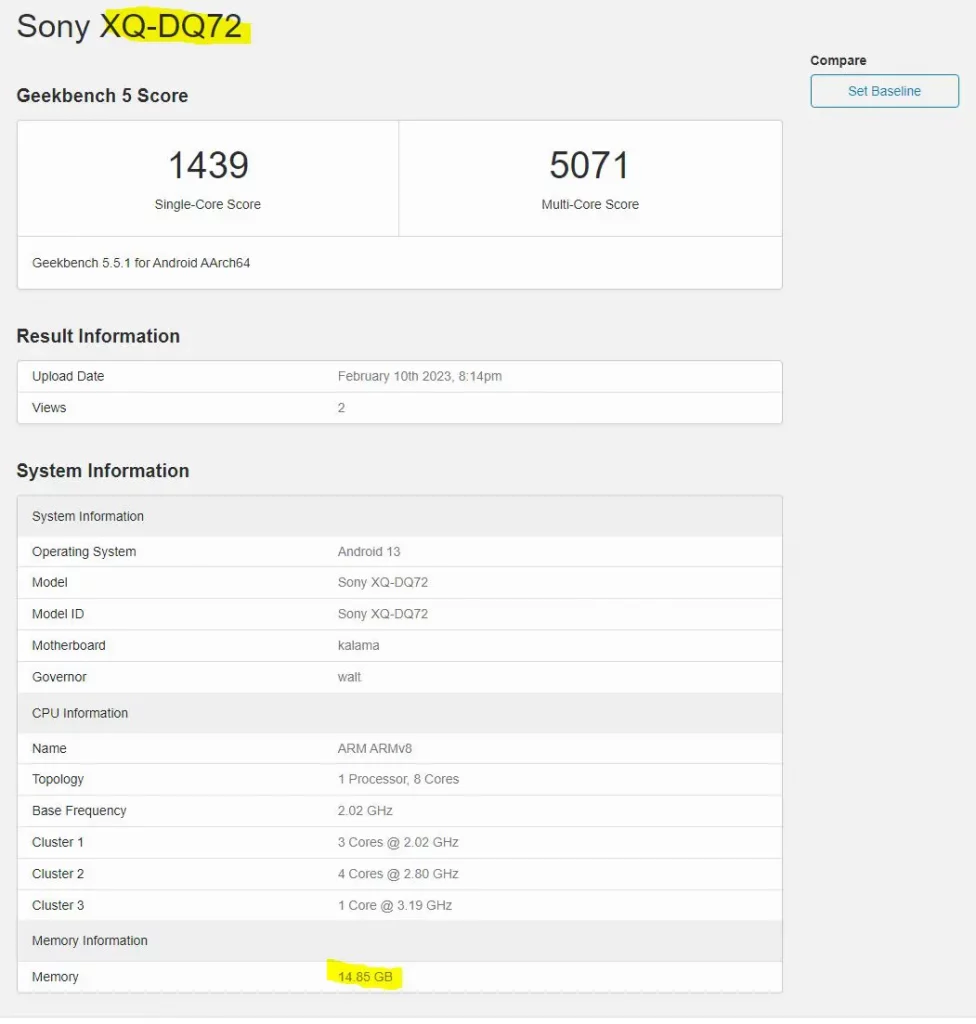 سوني اكسبيريا 5 مارك 5 يظهر على منصة Geekbench