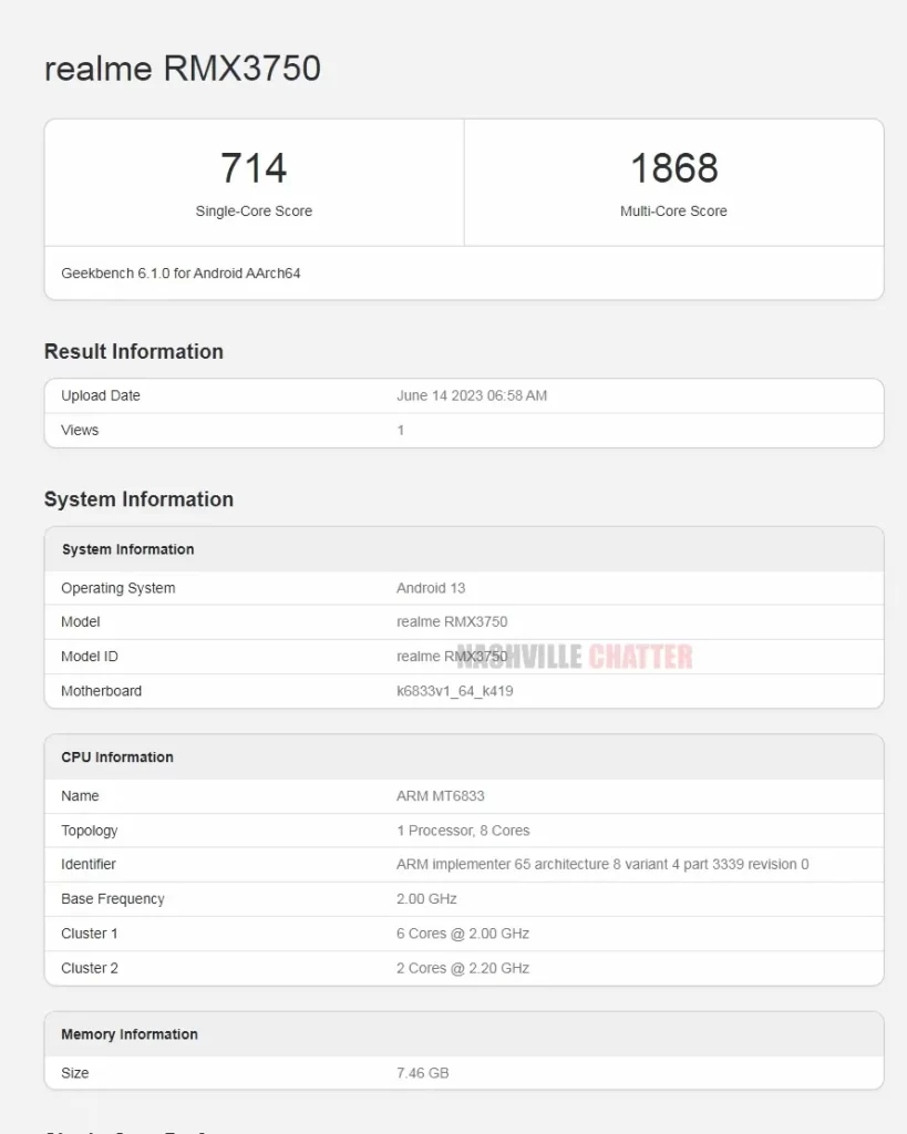 ريلمي نارزو 60 يظهر على منصة Geekbench