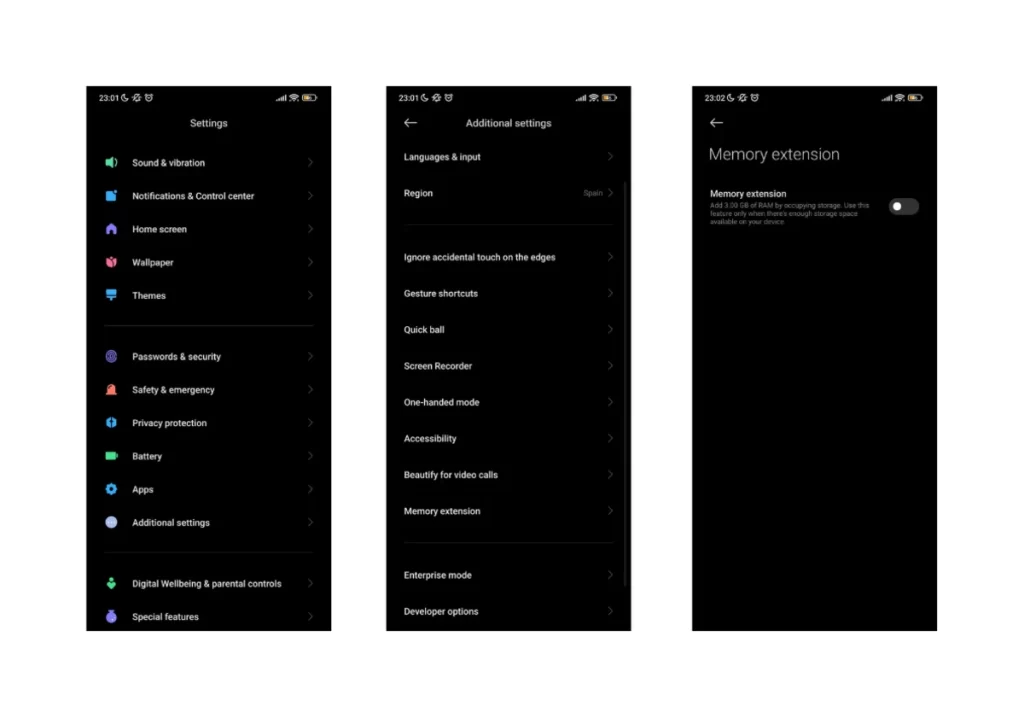 تنشيط ميزة Memory Extension على هاتف شاومي