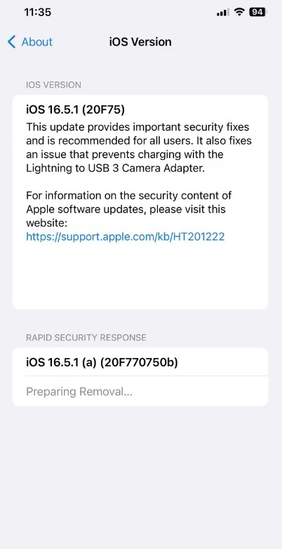 تحديث iOS 16.5.1