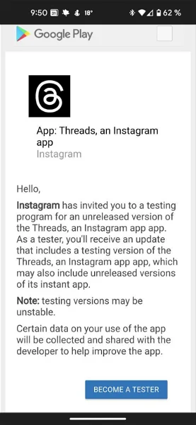 التسجيل في تطبيق Threads النسخة التجريبية