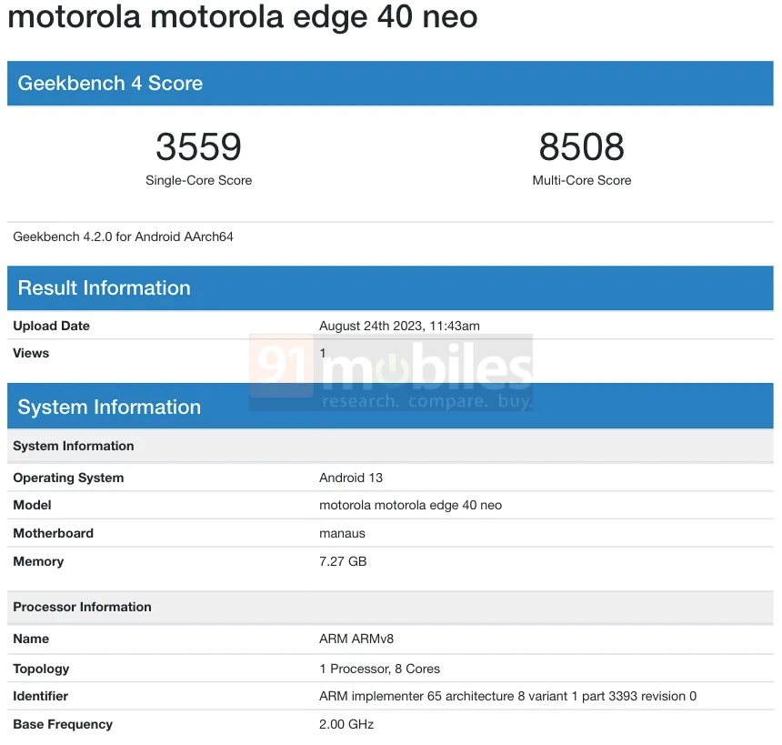 موتورولا إيدج 40 نيو يظهر على منصة Geekbench