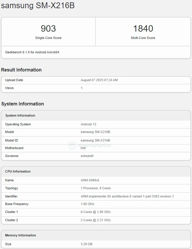 سامسونج جالكسي تاب اى 9 بلس على منصة Geekbench