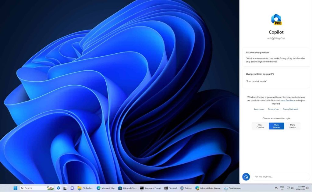 برنامج Windows Copilot في ويندوز 11