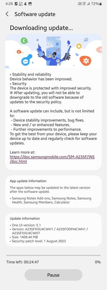 تحديث سامسونج لهاتف Galaxy A23