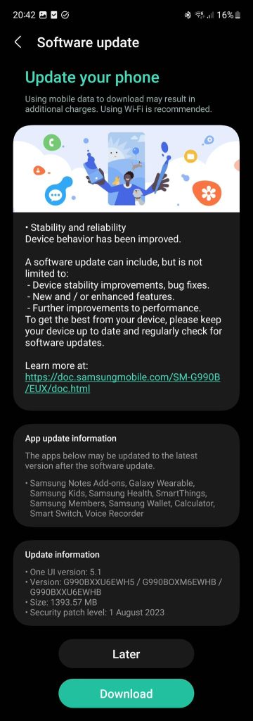 تحديث Samsung Galaxy S21 FE