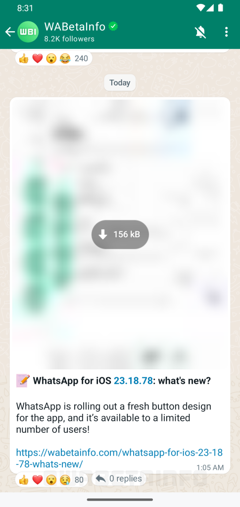 ميزة الرد على تحديثات القناة في WhatsApp